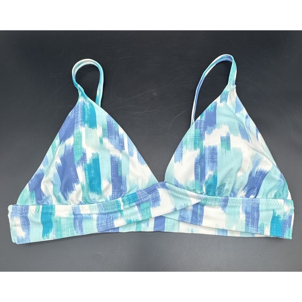Aerie Triangle Bikini Top Blue Green Abstract Print Real Good Swim Size M NWT